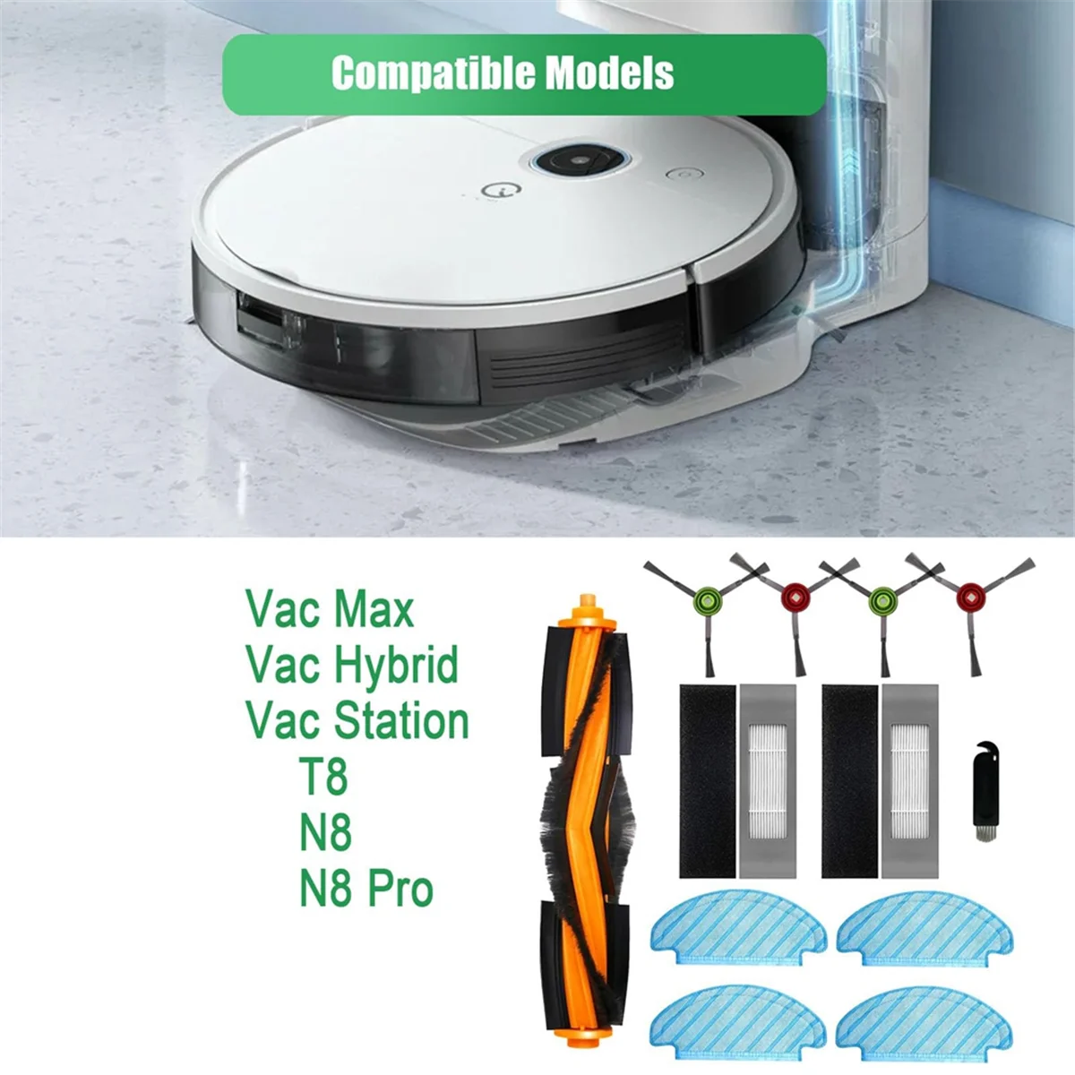 مجموعة ملحقات مكنسة كهربائية لـ Yeedi Vac 2 Pro ، Vac Max ، Vac Hybrid ، محطة Vac ، Ecovacs T8 ، N8 Pro