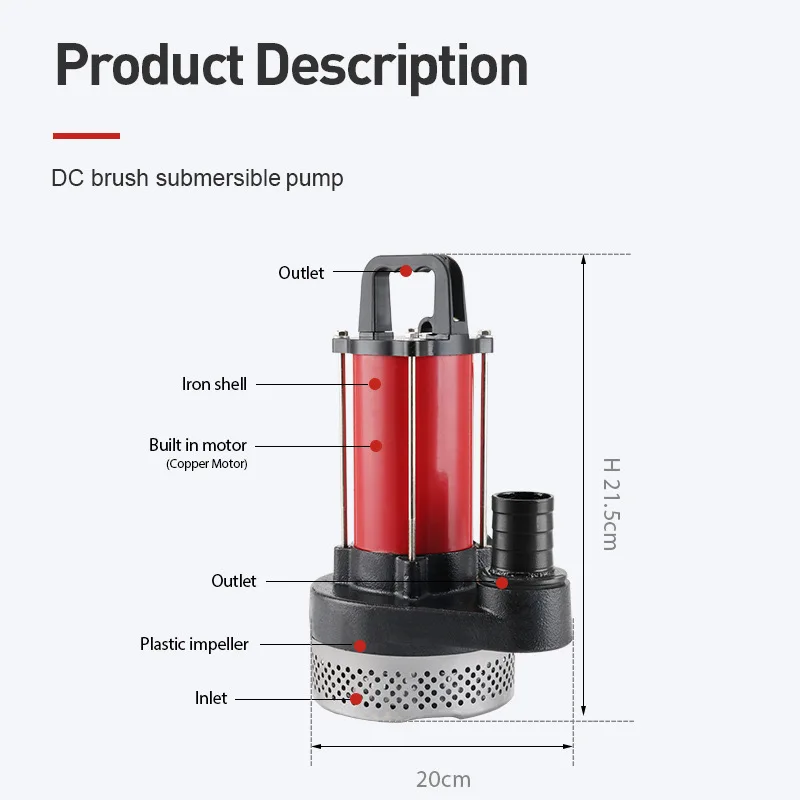 550W DC48V solar panel submersible Pump Flow rate 12m³/Hour Head 23M Household Solar Pond Pump Submersible