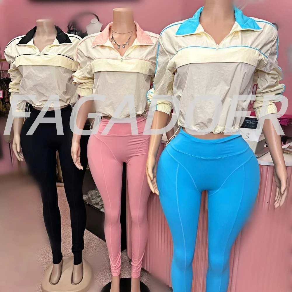 

FAGADOER модные спортивные комплекты из 2 предметов, женский наряд, укороченный топ с длинными рукавами и завязками + леггинсы, брюки, костюм, женская уличная одежда, новинка