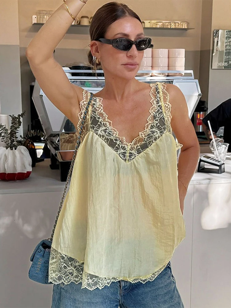 Trendix Hollow Out Lace Tank Top For Women Fashion V Neck Loose Sleeveless Camisole Boho Sexy Backless Beach Vacation Vest 2025