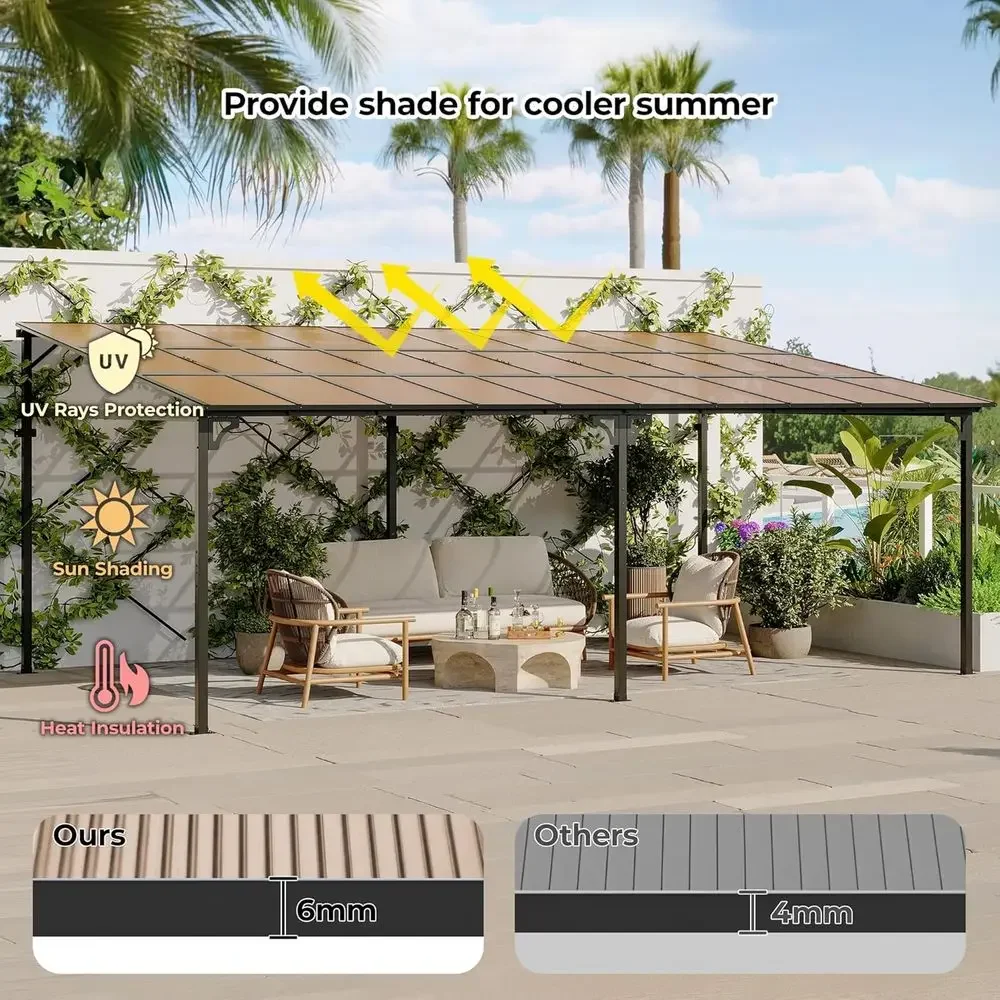 12’ x 20’ Gazebo, Outdoor Pergolas and Gazebos on Clearance, Hard Top Lean to Gazebo with Metal e, Pergola Wall Mounted Pergola view 5
