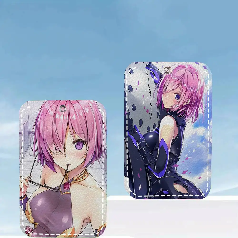 Mash Kyrielight Anime Game Fate Grand Order Card Case Keychain Access Card Bag Key Tag Ring Leather Card Holder Key Ring Access