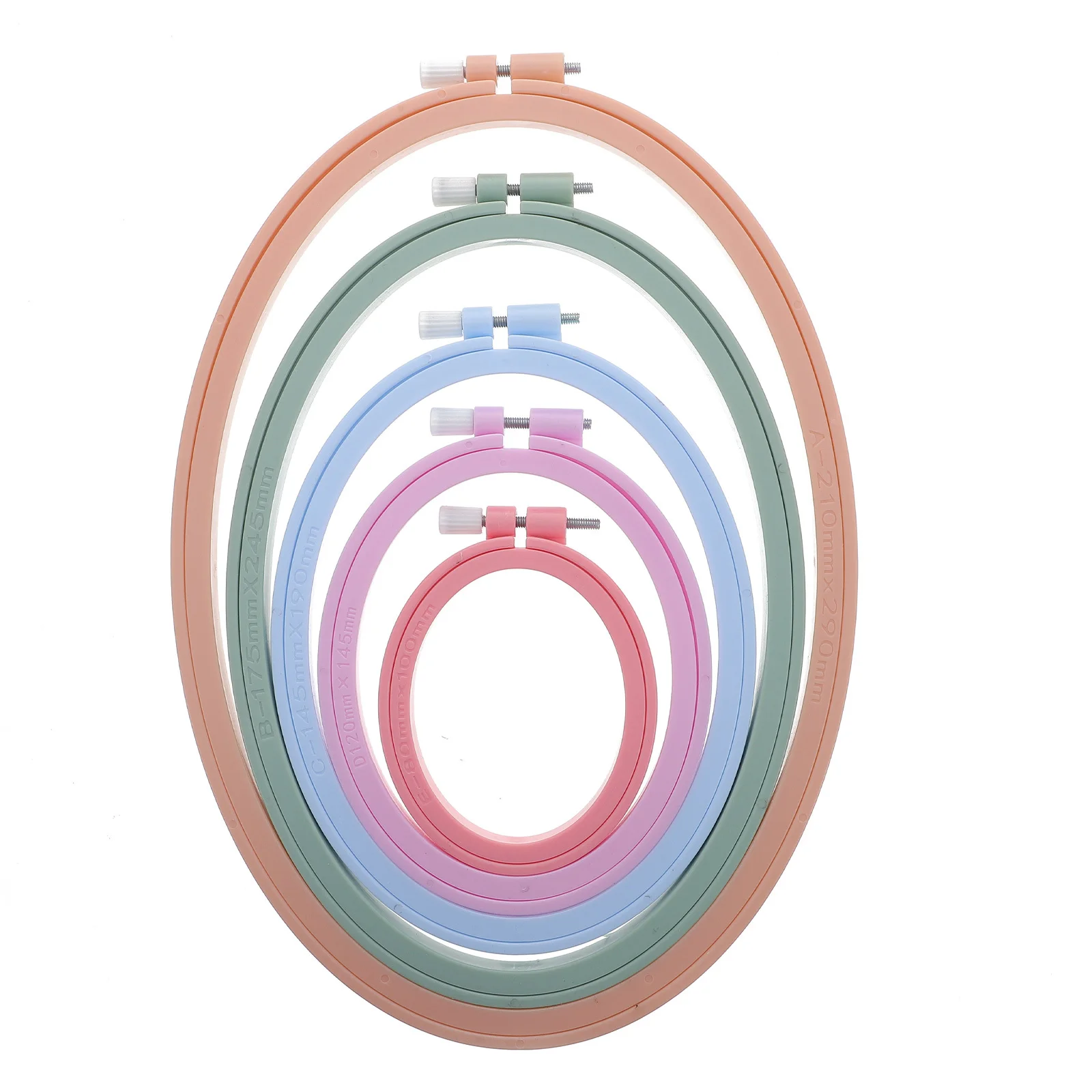 

5Pcs Cross Stitch Embroidery Hoops Oval Plastic Frame Set Tightening Screw for Fabric Craft Sewing DIY Artwork Supplies