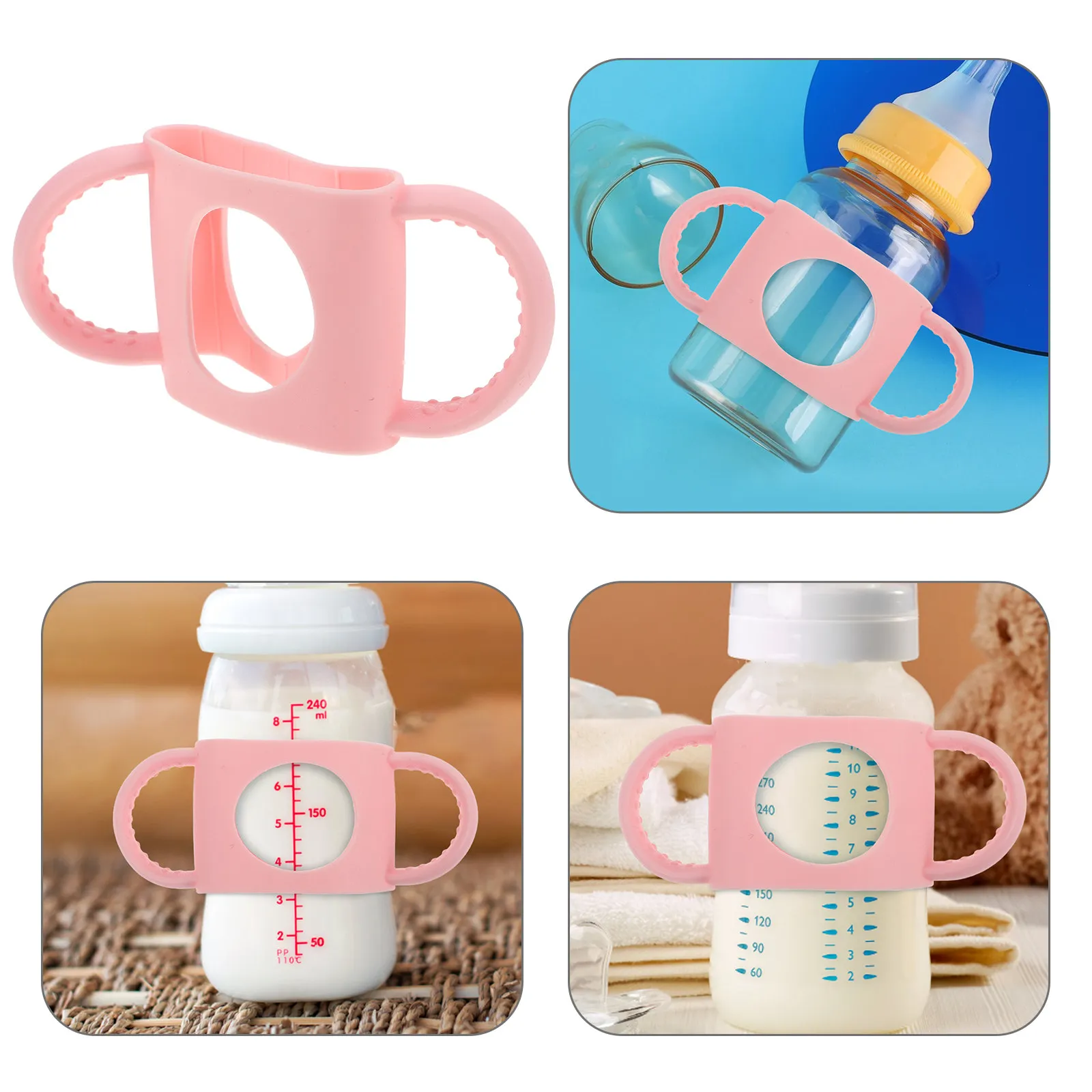 

Silicone Baby Bottle Handle Grip Detachable Anti-Slip Comfortable Holder Soft Sleeve Support for Wide Bottles Feeding
