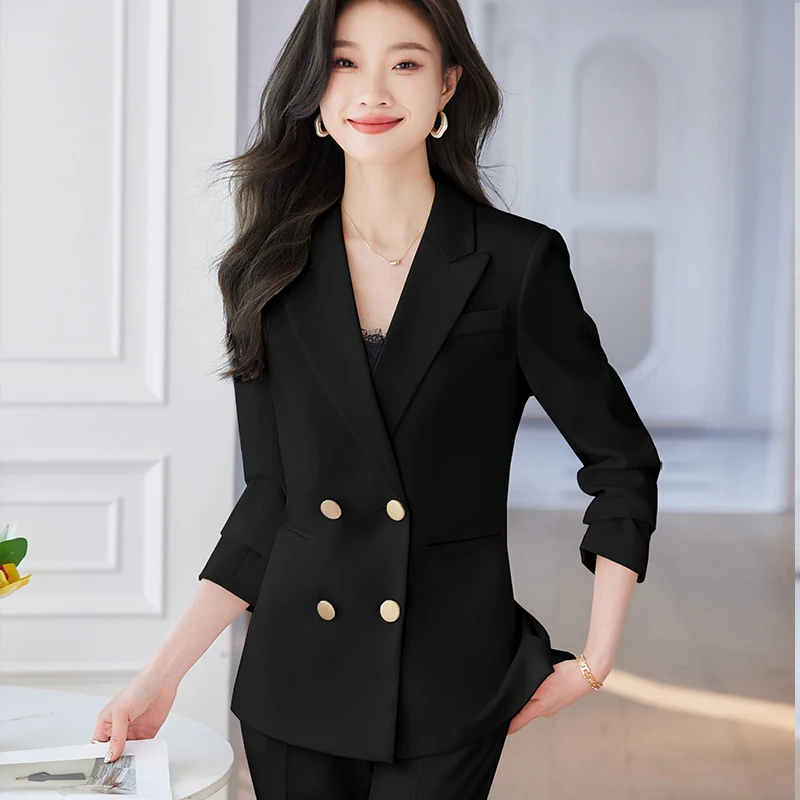 

Black Office Ladies Pants Suits Women Autumn Winter 2024 New Long Sleeve Casual Blazer Jacket Suits Pants 2 Piece Set Korean