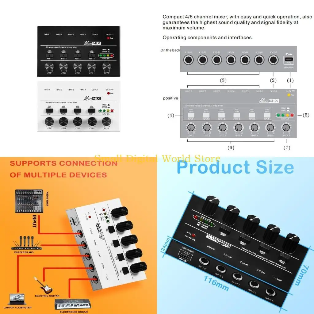 77ub Compact Mixer KTV Karaok 4 Channel Professional Sound Mixer