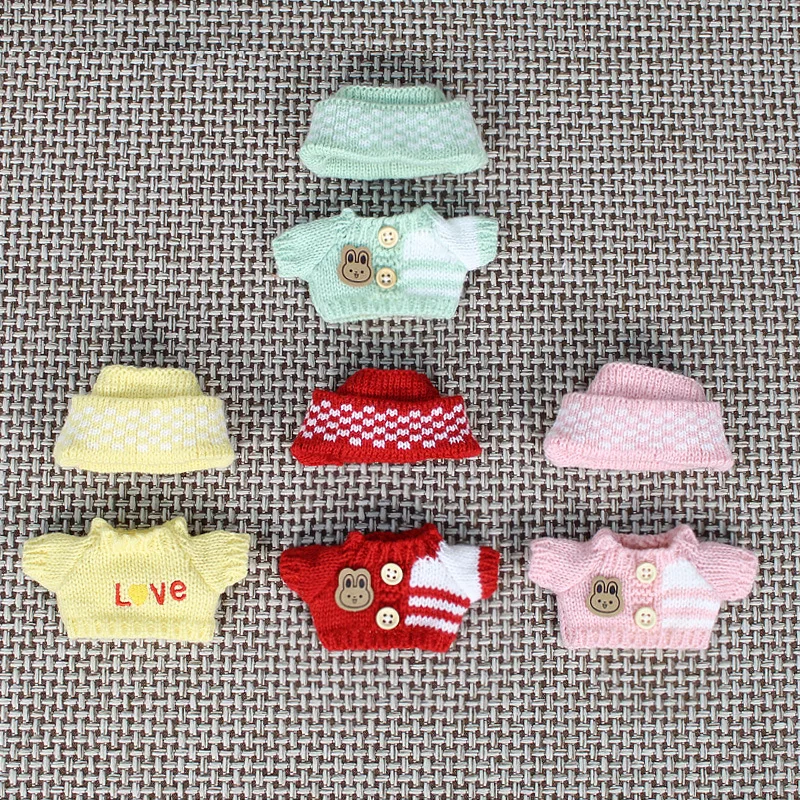 Ubranka dla lalek Labubu I II, urocze ubranka, 4 kolory, zestaw swetra z siateczki i czapki, akcesoria, ubranka dla pluszowych lalek.