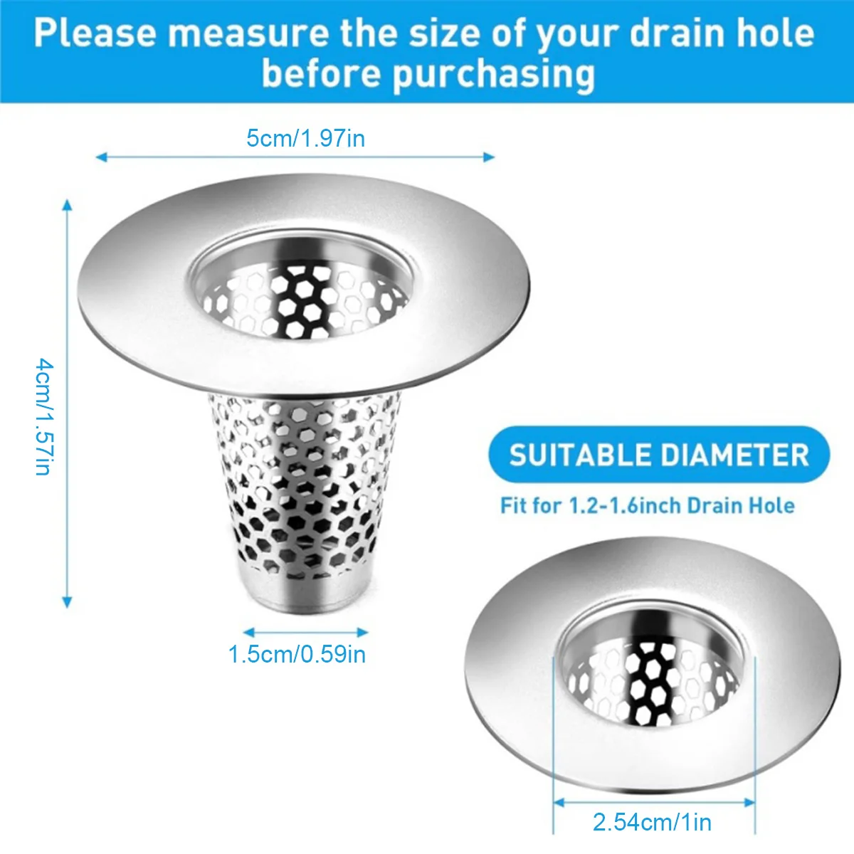 Bathroom Sink Drain Strainers Small Conical Premium Stainless Steel Porous Hair Catcher, Drainer Filter