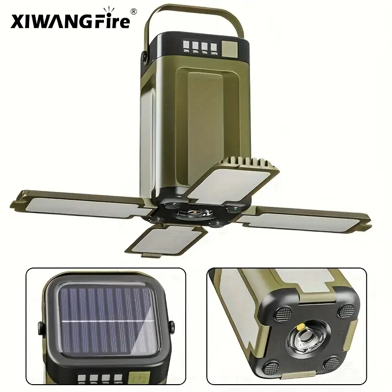 Solar Outdoor Portable Camping Light Solar&USB-C Charging Foldable 2000/2400mah Power Bank Portable Tourism Hanging Tent Light