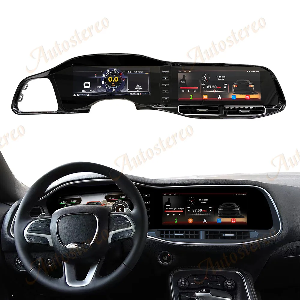Dual Screen Car Digital Odometer Cluster For Dodge Challenger Hellcat Android Carplay Car Radio GPS Navigation Multimedia Player