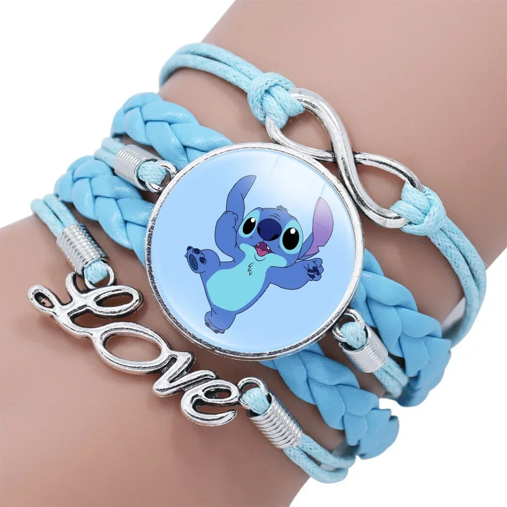 Disney Stitch Leather Bracelet Fashion Lilo & Stitch Blue Classic Braided Rope Chain Bracelets for Kids Jewelry Gifts To Friends