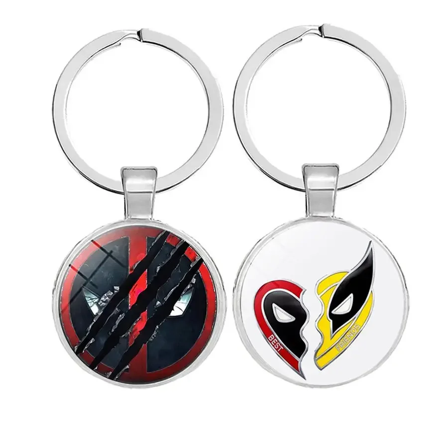 Disney Deadpool and Wolverine Best Friends Red Yellow Clown Mask keychain Pendant Love Heart Combination For Bag Friends Jewelry