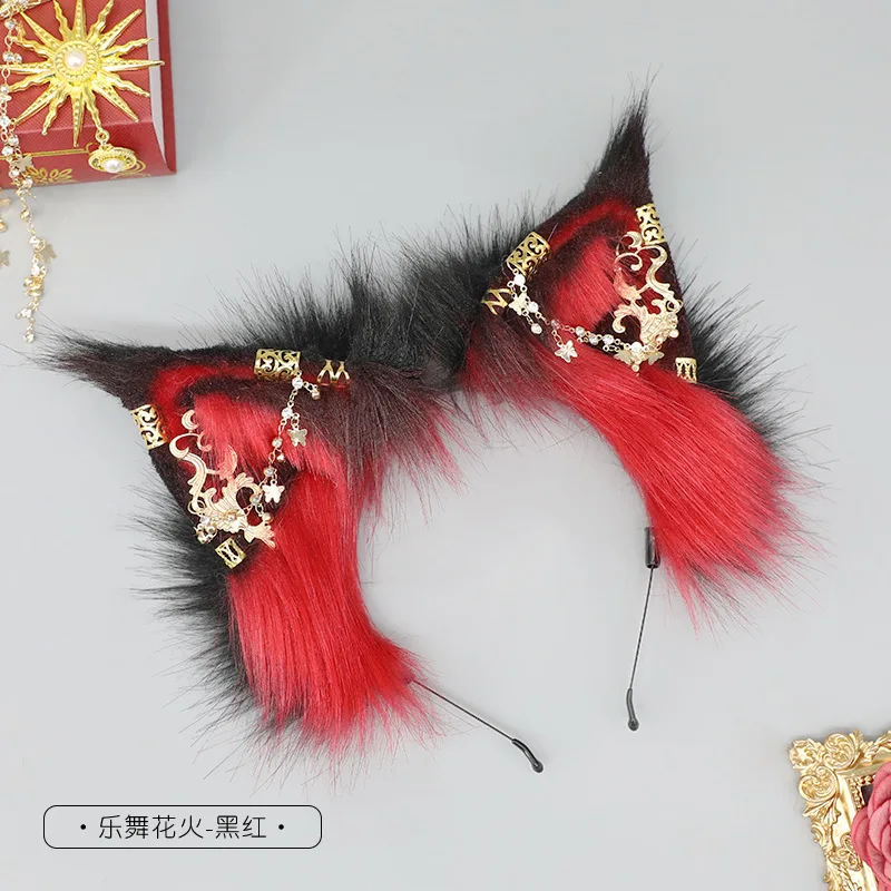 Anime Fox Ears Headdress Gothic Fox Ear Headband Cosplay Costume Accessories JK Girl Lolita Cosplay Props Black Goth Hairpin