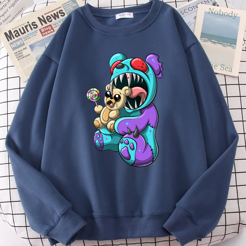 Autumn Casual Woman Pullover Let Me Eat Your Horrible Bad Bear Printing Hoody Fleece Sweatshirt Loose Warm Female Streetwear