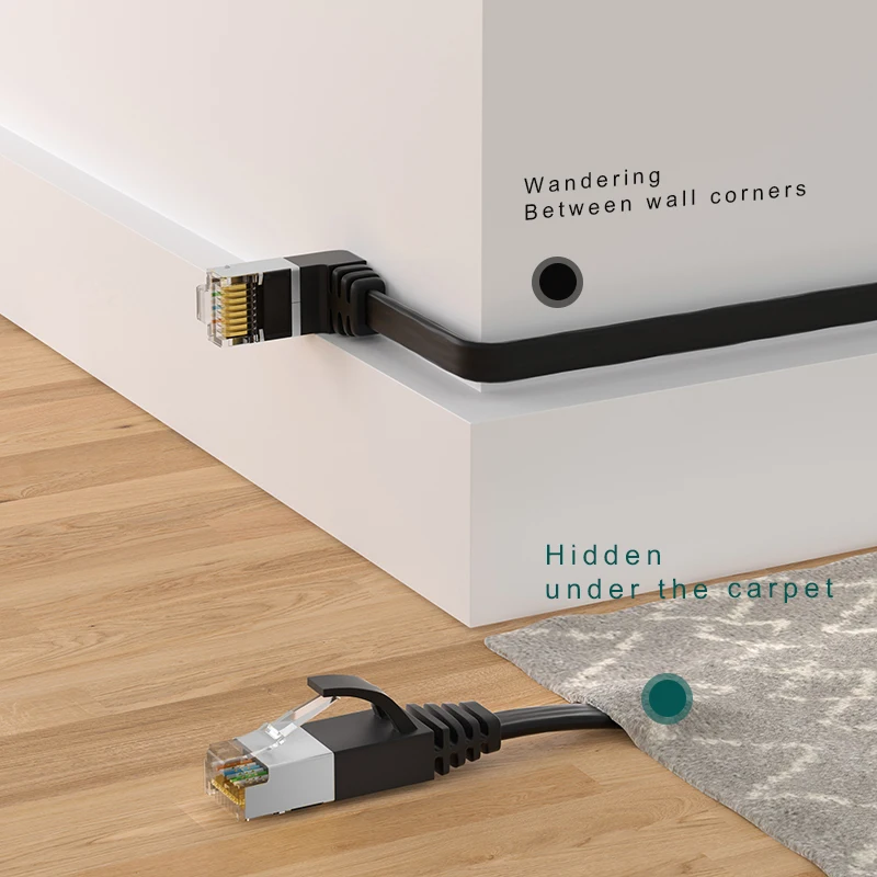 COMNEN-Cabo Ethernet de ângulo plano, Patch Cord, Rede Lan para Router, Modem, PC, PS4, RJ45, SSTP, 90 graus para baixo, 1, 3, 5 pés