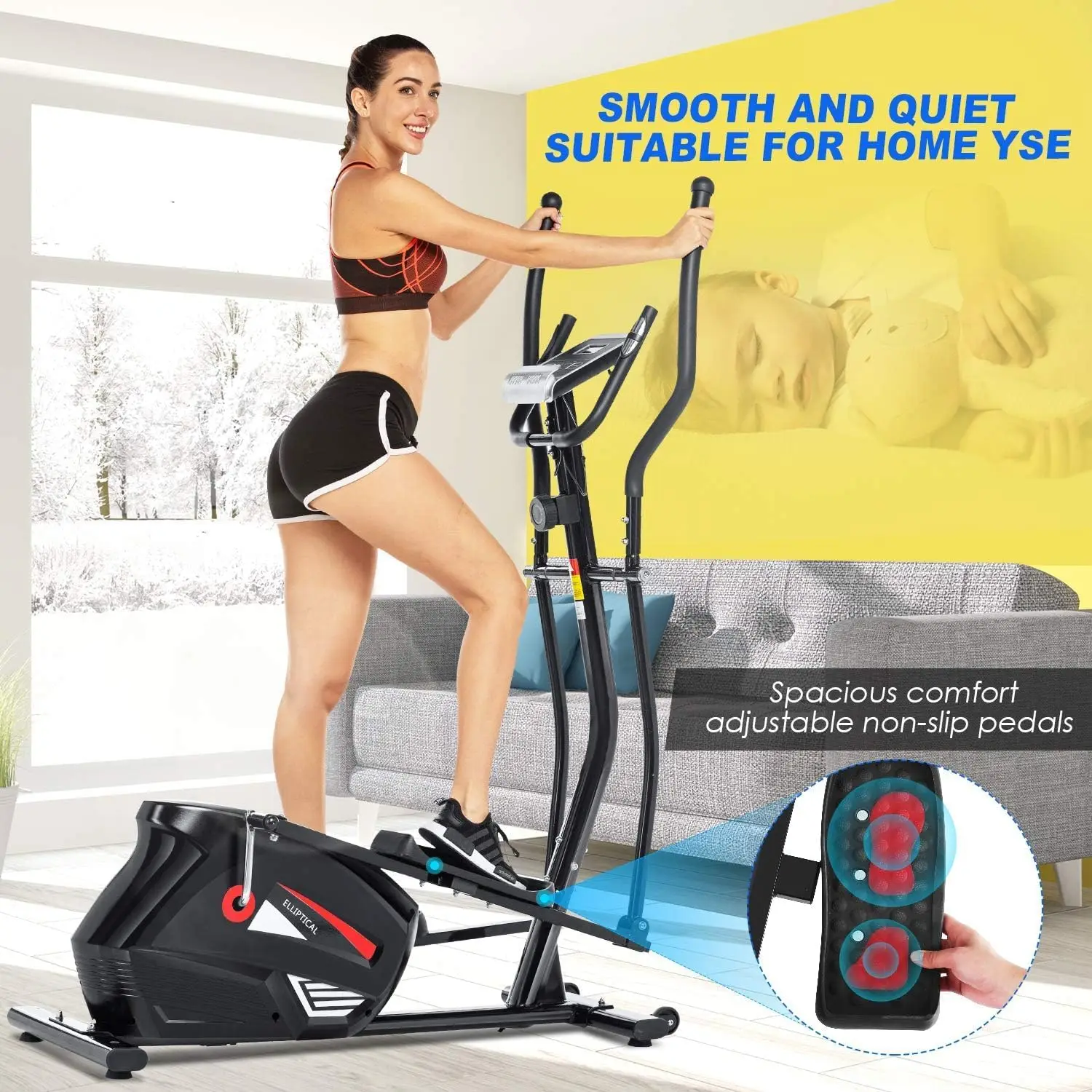 Máquina com APP, Cross Trainer elíptico resistente para uso doméstico, resistência de 10 níveis, peso máximo do usuário 390 libras, ideal para Indo