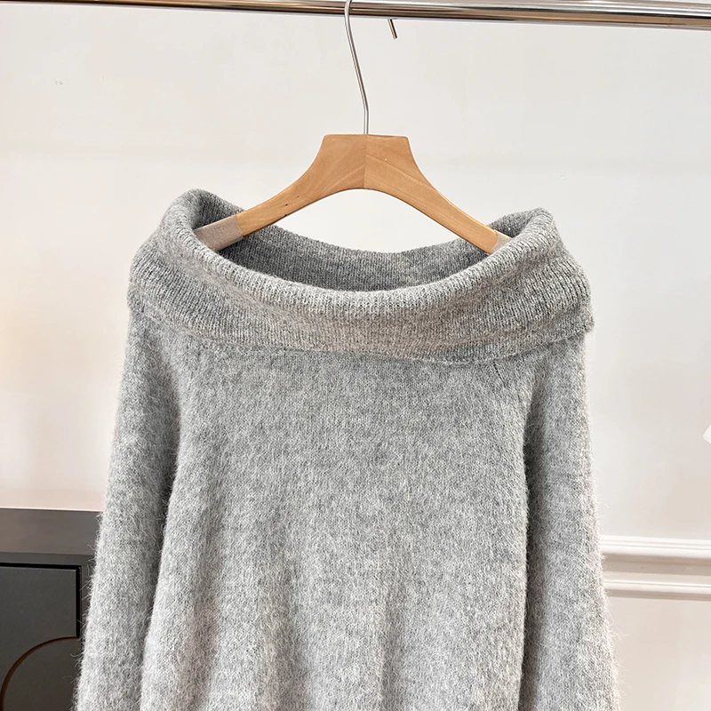 Nordic American Design ort Strickpullover Damen Loose Fit Oulder Insert Flip One Oulder Neline Herbst Winter Swe...