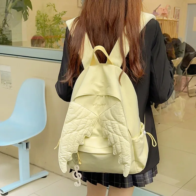 Angel Wing Backpack Large Capacity School Backpack Womens Travel Bag Korean Student Bookbag Casual Daypack Shoulder Bag