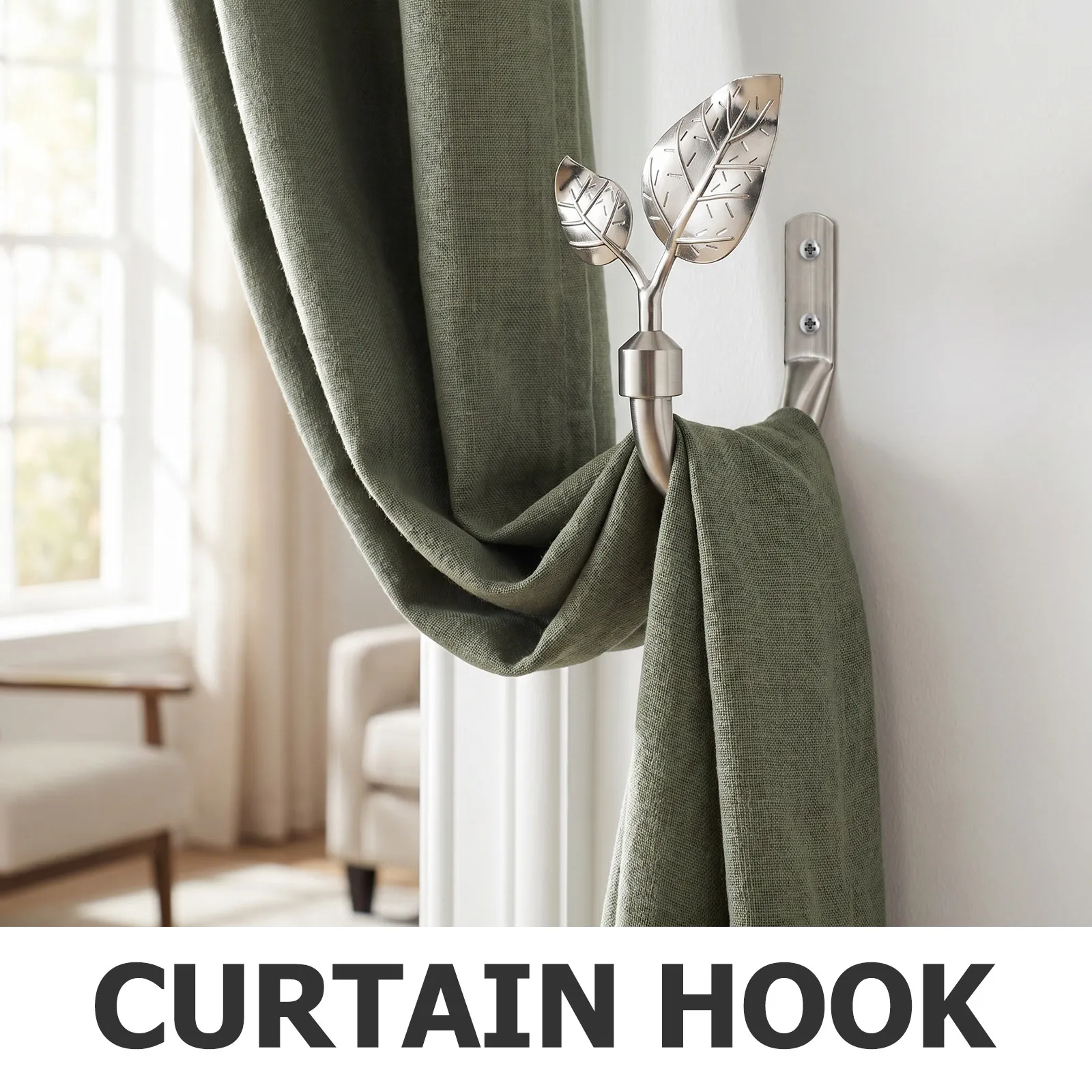 2Pcs Wall Mounted Curtain Hooks Leaf Shaped Curtain Holdbacks Elegant Metal Drapery Tie Backs Bedroom Living Room Decoration