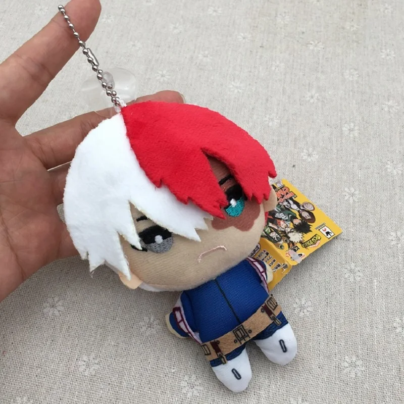 Anime Hero Plush Keychain Kawaii Green Hair Spiky Blonde Half Red White Boy Stuffed Doll Cute Cartoon Bag Charm Toy Gift 15cm - view 3