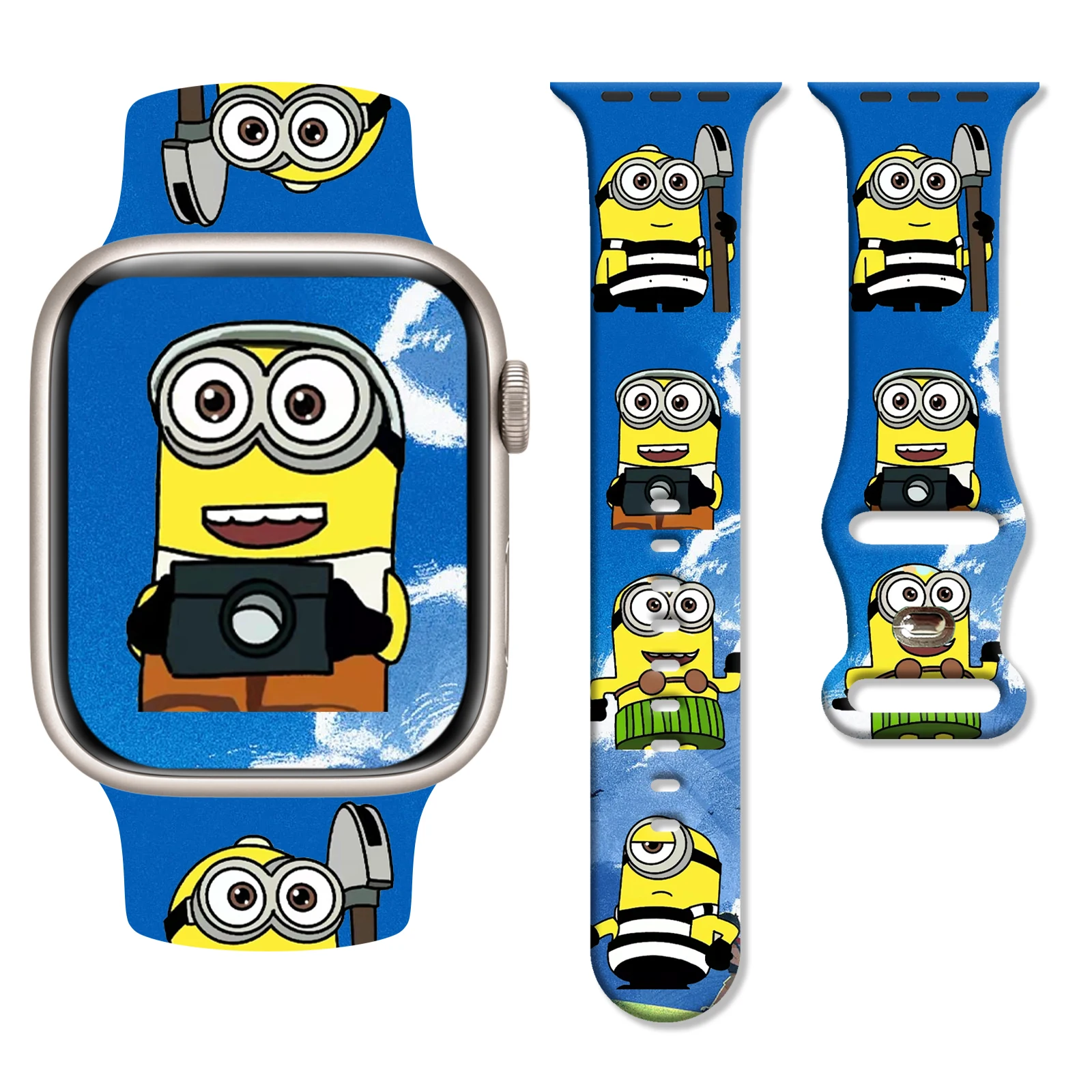 

Sleepy Bored Minions Series Print Strap for Apple Watch 11/10/9/8/7SE, Soft Waterproof Replacement Silicone Band 45mm/44mm/42mm