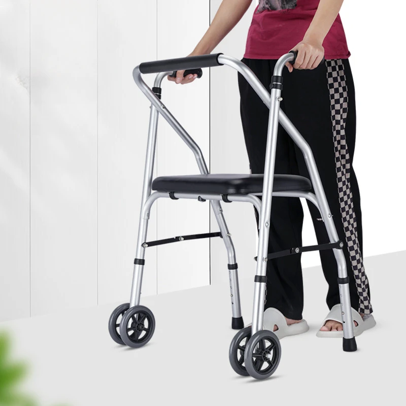 Assento dobrável de duas rodas para idosos, auxiliar de mobilidade, auxiliar de mobilidade, não instalação, muletas de quatro pernas necessárias, impermeável, conveniente, Senior Walker