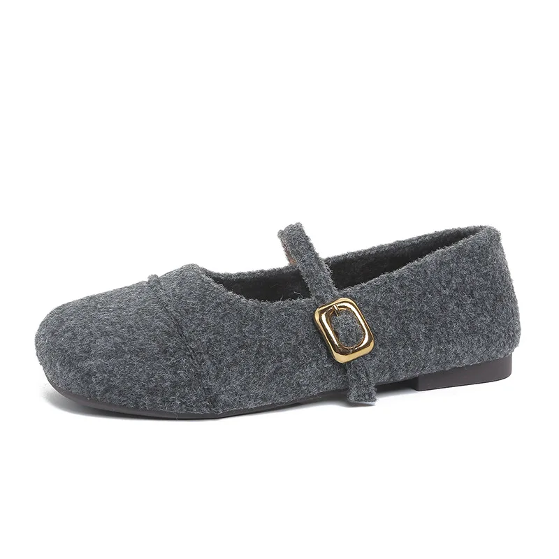 Fur Lining Women Flats Shoes Comfort Round Toe Soft Sole Shoes Outdoor Warm Short Plush Mary Jane Shoes for Autumn Winter