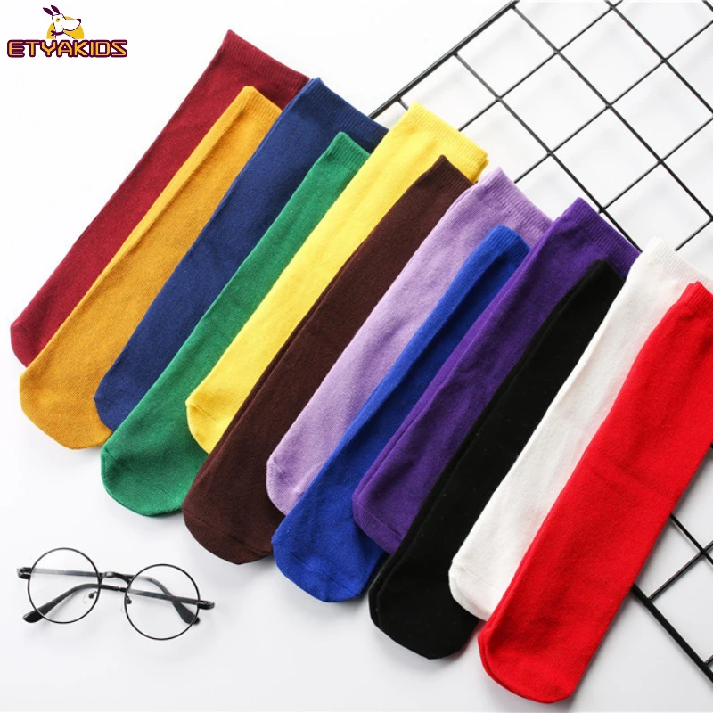 

New Kids Baby Cotton Breathable Socks Candy Color Children Middle Tube Knee High Socks for Girls Students Socks Free Size 30cm