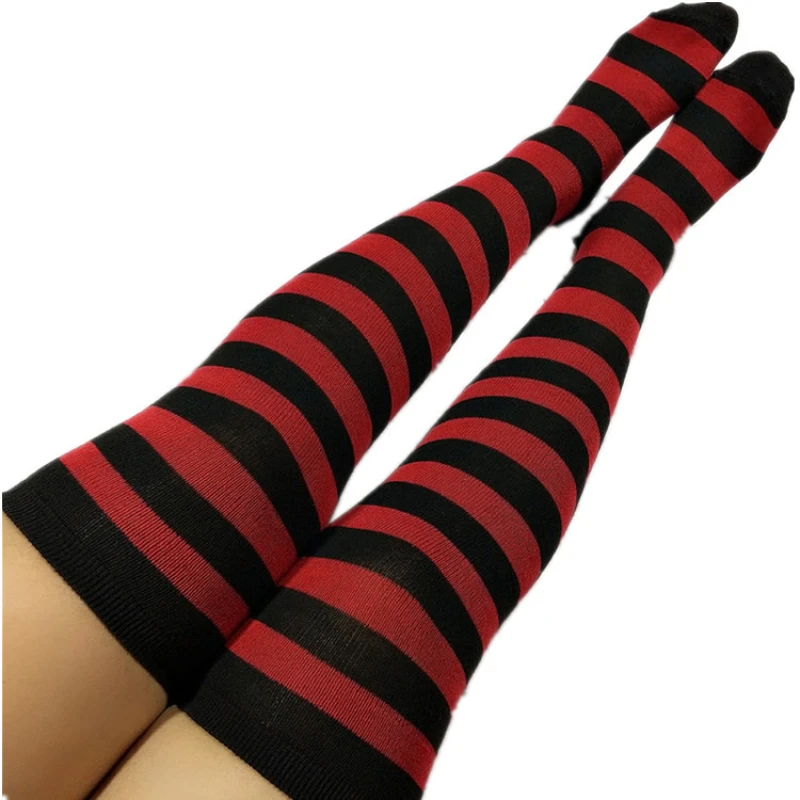 

Women Thigh High Over The Knee Socks For Ladies Black White Striped Hosiery Long Cotton Stockings Knitted Warm Soks