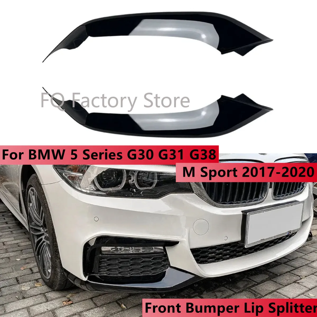 BMW 5 시리즈 G30 G31 G38 520i 525i 530i 540i M 스포츠 2017-2020 자동차 스포일러 디퓨저 커버 용 페어 앞 범퍼 립 스플리터