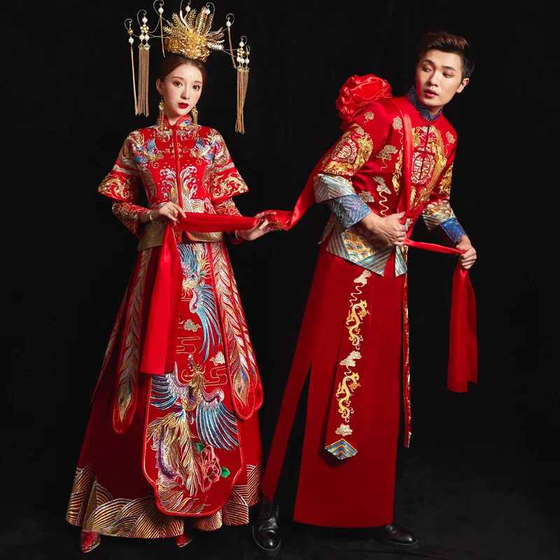 Xiuhe Dress New Spring and Summer Wedding Men's Women's Suits Embroidered Kimono Chinese Couple