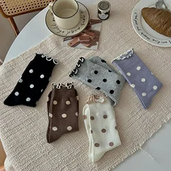 Polka Dot Cute Socks Japanese Style Sweet Girls Kawaii Ruffle Socks Women Korean Fashion Harajuku Vintage Cotton Long Socks Sox