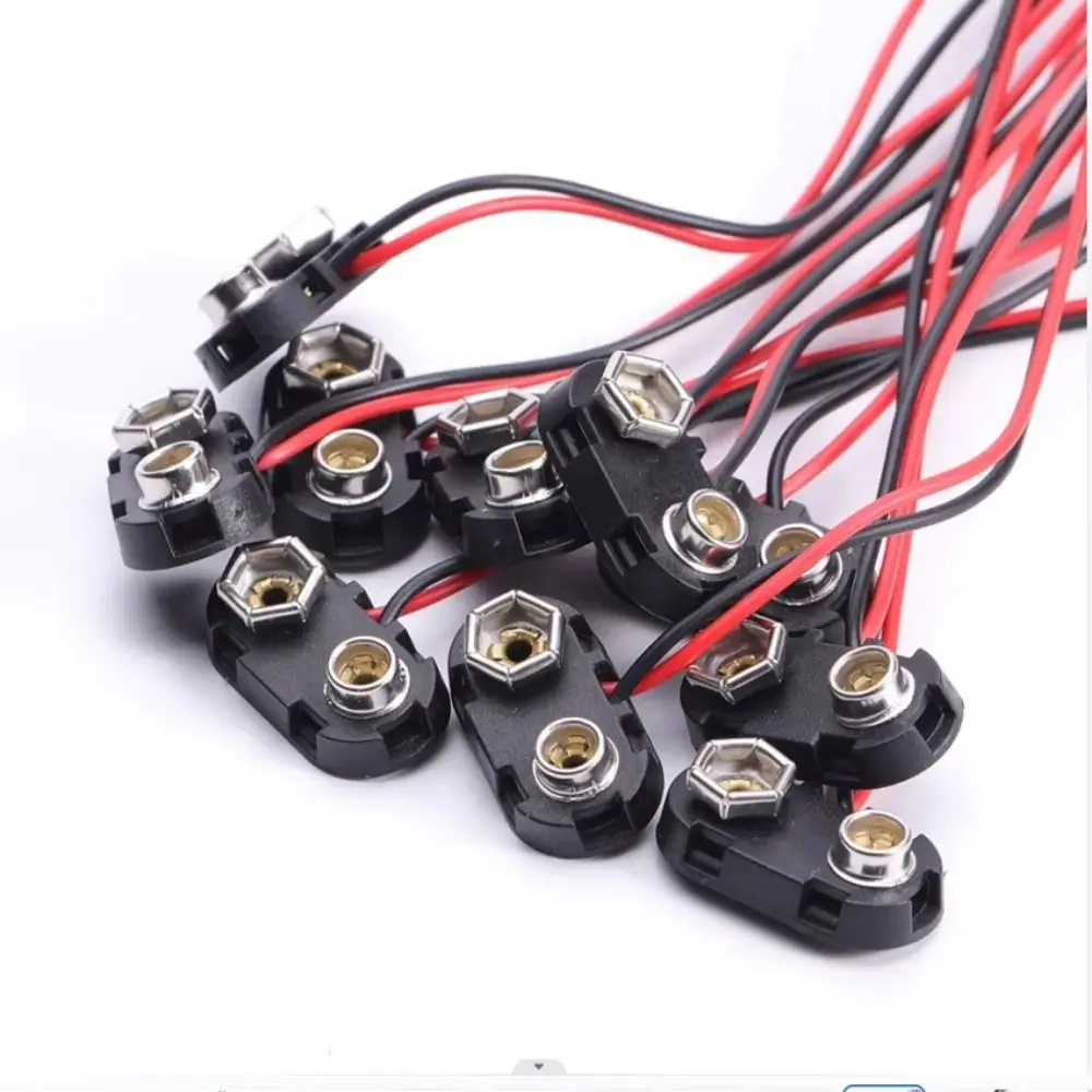 10Pcs I / T Type Cable Battery Holder Clip Snap on Soft Hard Shell Battery Clip Connector 9 Volt Battery Box Black Red Cable