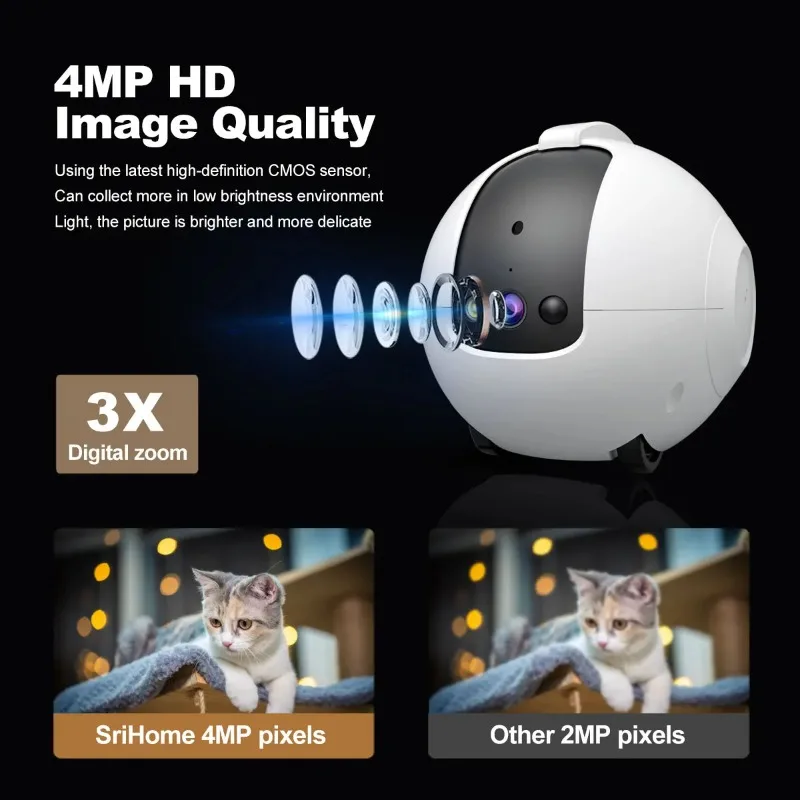 Pet Surveillance Camera 4MP 360° Robot Camera Bidirectional Dialogue Motion Detection Baby Pet Camera for Dog Cat Baby Elderly