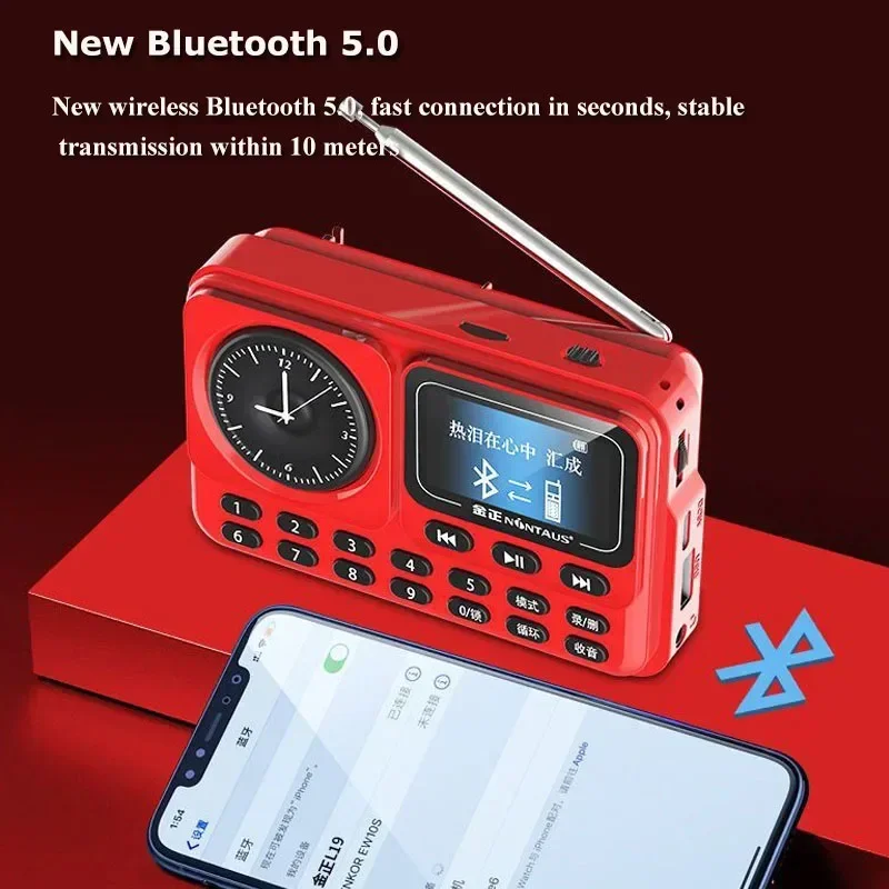 

Беспроводной Bluetooth-динамик, HD-рекордер, поддержка отображения текста, TF-карты, USB, музыкальный плеер, Портативный FM-радио, мини-часы, радиоприемник