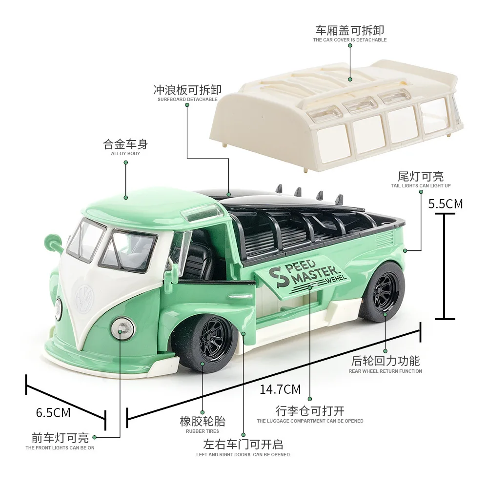 1:32 T1 حافلة محاكاة سبيكة الصوت والضوء نموذج سيارة للأطفال لغز لعبة عالية التفاصيل المقتنيات الديكور هدية
