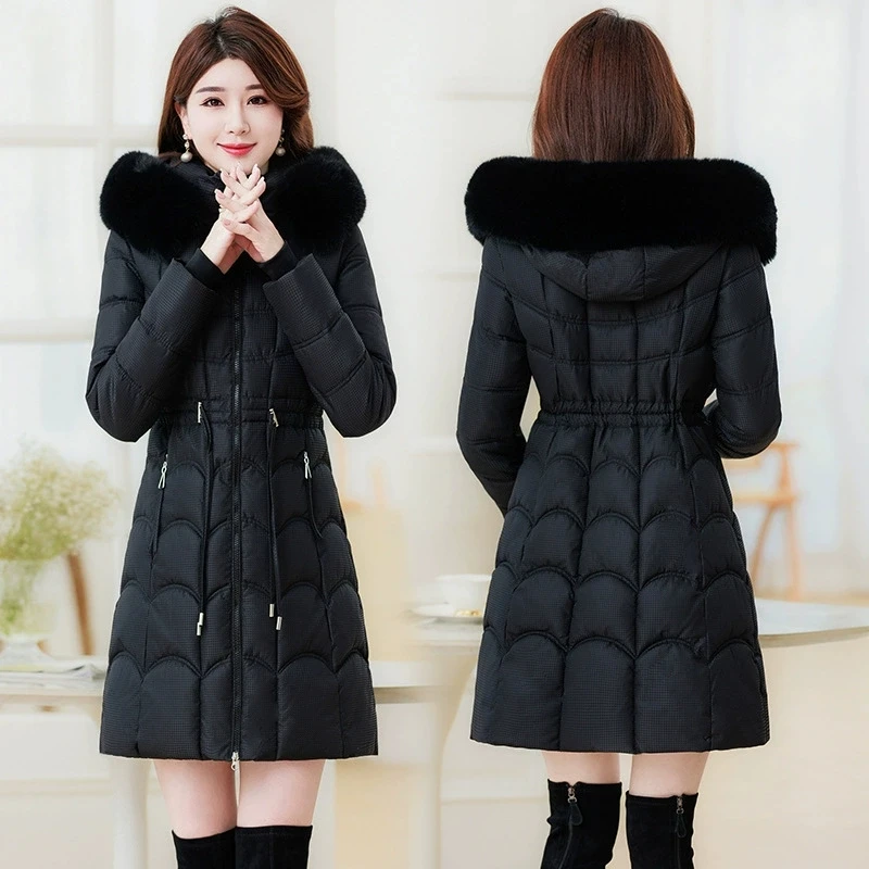 Hat Detachable Women's Winter Long Warm Cotton-padded Jacket Korean Version of Slim Big Fur Collar Padded Cotton-padded Jacket
