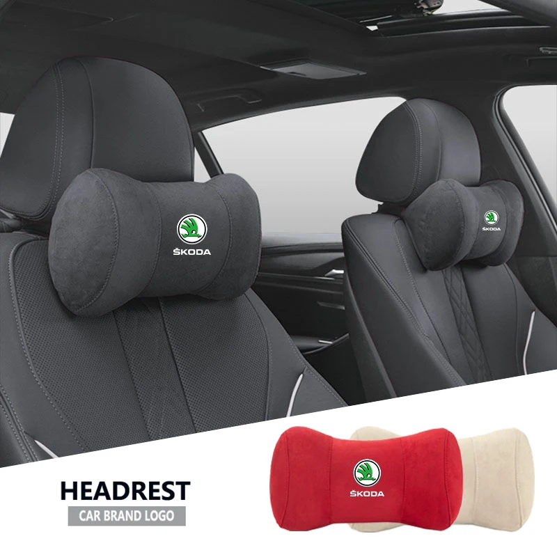 Car Seat Safety Headrest Pad Auto Logo Neck Pillow For Skoda Octavia Superb Rapid Kodiaq Karoq Fabia Kamiq Roomster Citigo