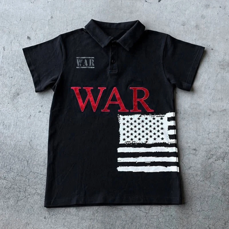 النمط الأوروبي والأمريكي 2025 الرجال تي شيرت ريترو قميص بولو مع نمط الحروف Harajuku Y2K شارع العليا القوطية الشرير الهيب هوب #2