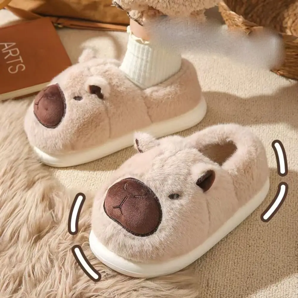 COZY Soft WARM Capybara รองเท้าแตะ Plushy สัตว์ Capybara รองเท้าแตะ Plush ลื่นน่ารักขนสัตว์ Capibara รองเท้าแตะห้องนอน