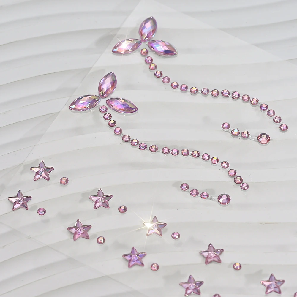 สติกเกอร์ติดหน้ารูปดาวสีชมพู 3 มิติ 1 ชิ้น ประดับคริสตัลเพชร ติดเองได้ สำหรับงานปาร์ตี้ แต่งหน้า แต่งตัว สติกเกอร์เพชร