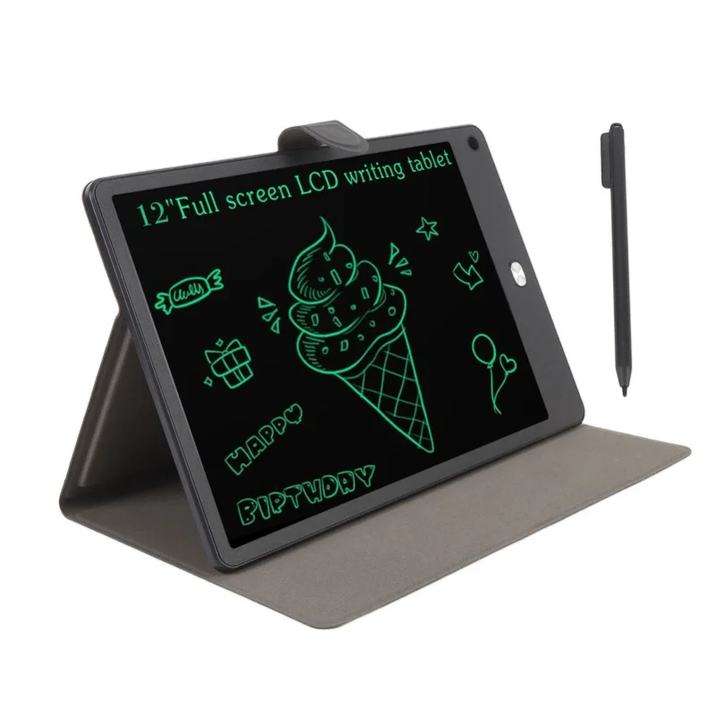 

12 Inch LCD Writing Tablet With PU Case Pen Black Eye Caring Erasable Reusable Electronic Drawing Pad For Drafting Taking Notes