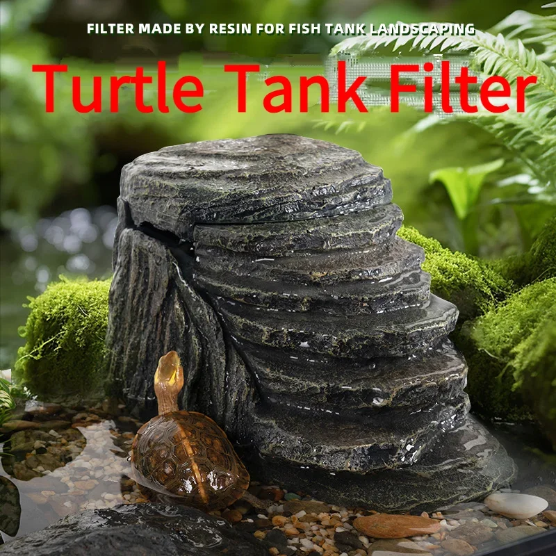 Turtles Resin Landscaping Filters Amphibious Low-Water Filters Bionic Rock Landscaping Eco-Filter Systems Aquarium Accessories