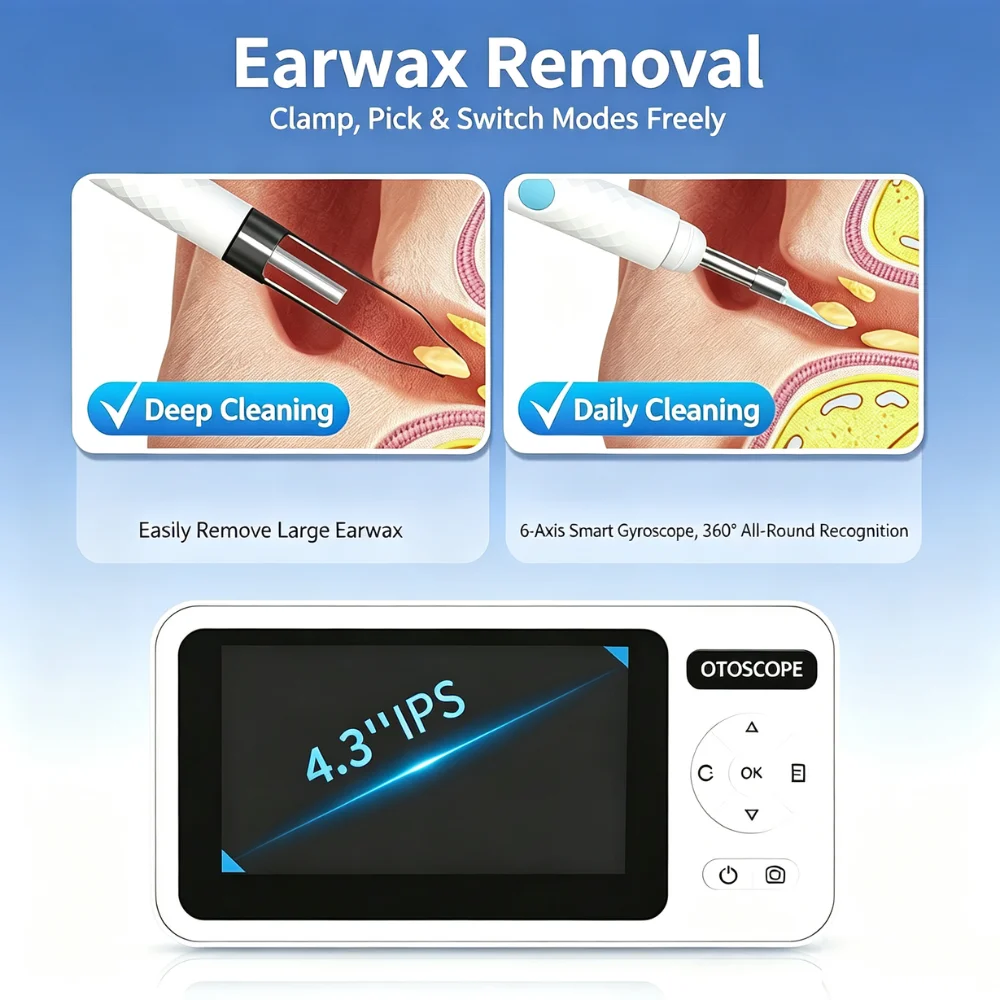 Point-to-Point Wireless Visual Ear Pick P2P Ear Camera 4.3'' IPS Screen 4.2MM Lens 6LEDs Ear Pick Ear Cleaning Endoscope Digital