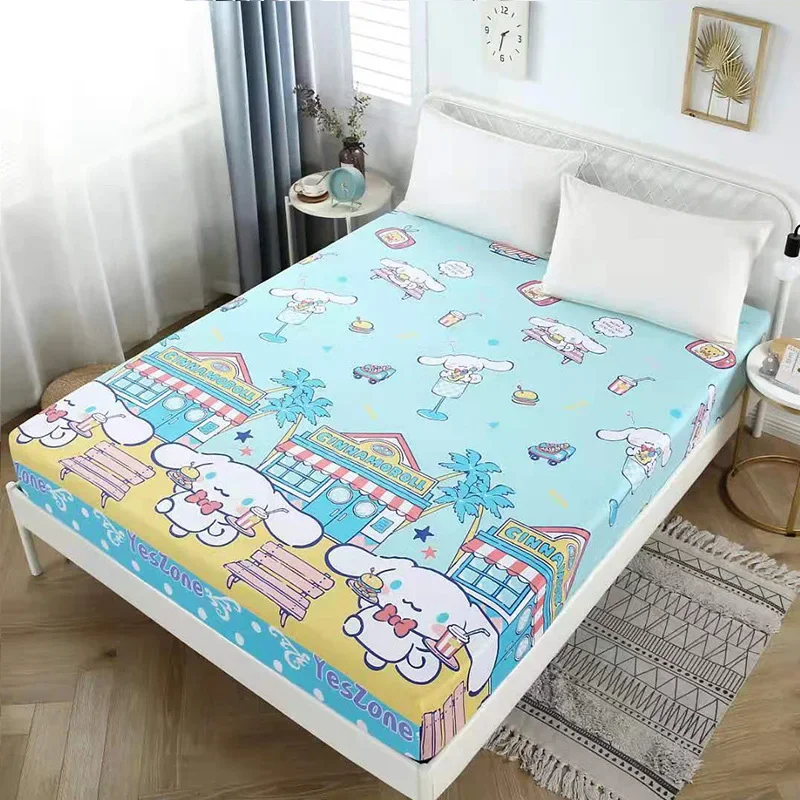 Anime Melody Cinnamoroll Fitted Sheet with Elastic Band Bed Sheets Linen Kids Bedroom Decor Bedspread Cotton Mattress Cover