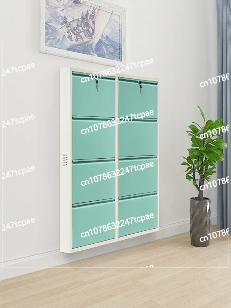 

Ultra-thin Shoe Cabinet 15cm At The Door of The Household with A Lock, Steel Door Outside The Door, Corridor, Tipping Bucket