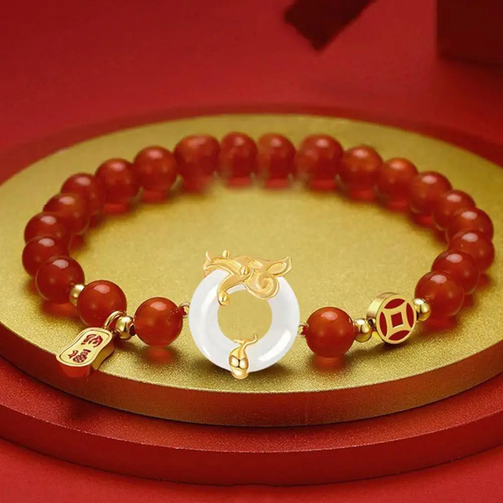 Lucky Red Rope Dragon Bracelet for Women Handmade White Jade Beaded Bracelet Men Fortune Auspicious Jewelry