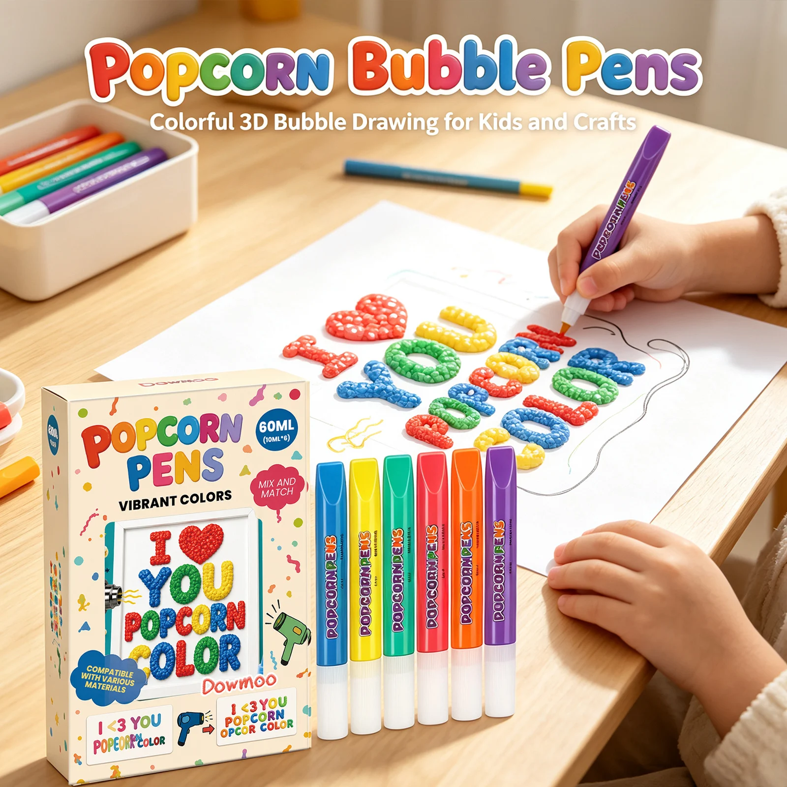 Mehrfarbiger DIY-Kunst- und Bastelstift mit dimensionalem Popcorn-Texturmuster zur Bereicherung gezeichneter Bilder, 3D-Puffy-Bubble-Marker-Set