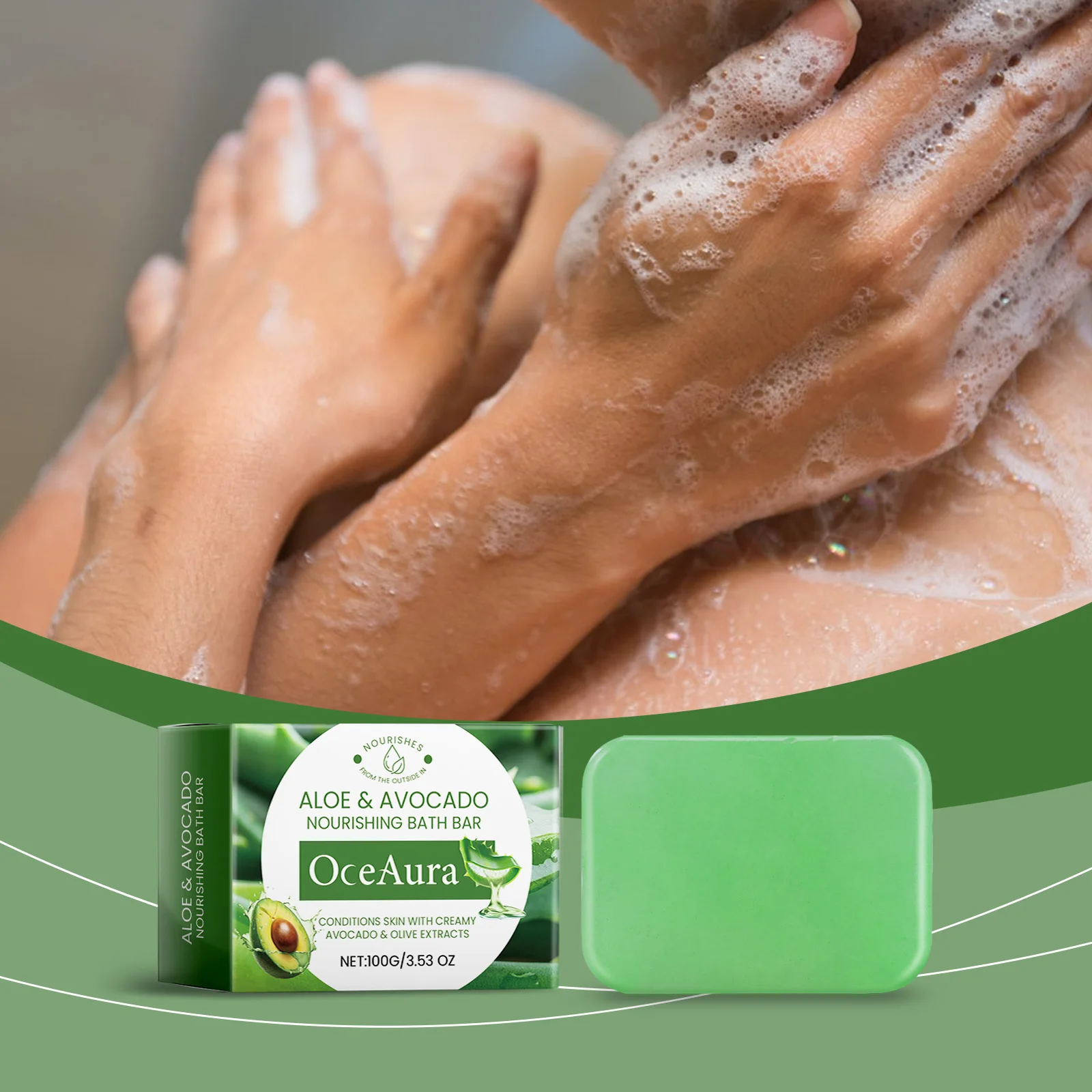 OceAura Avocado Nourishing Bath Bar Calming and Soothing Soap Gently Cleanse the Skin, Helping to Remove Dirt and Excess Oil