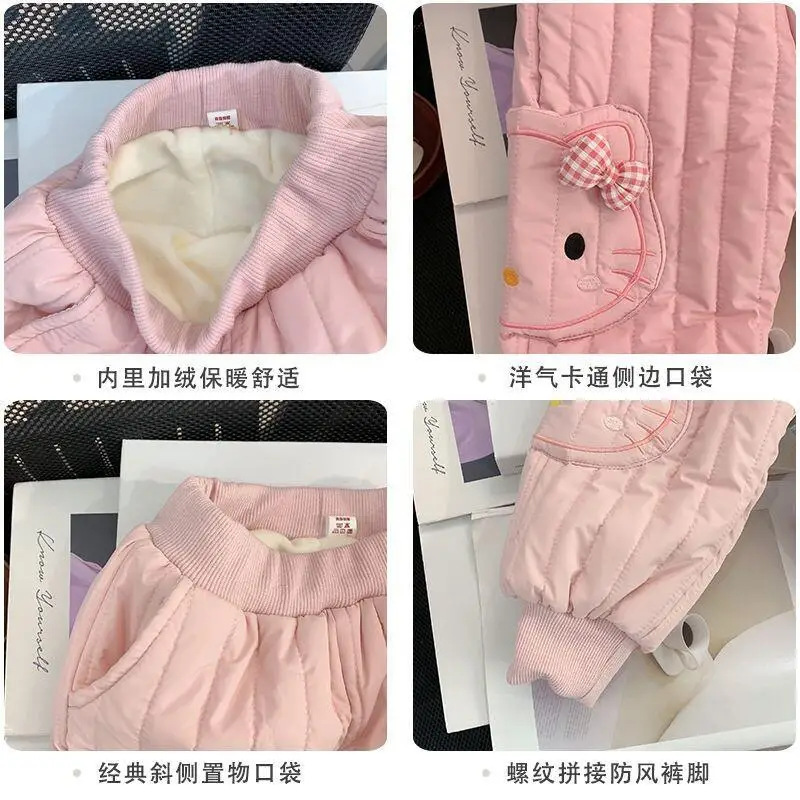 حار مرحبا كيتي فتاة Sweatsuit السراويل Kawaii أنيمي الشتاء الرياضة طالب عارضة فضفاض الدفء مريحة ملابس الأطفال